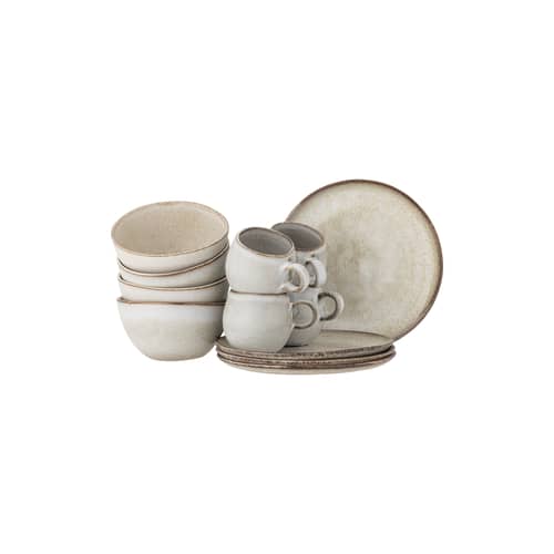 Sandrine Tableware set ceramic beige / 4 people - Bloomingville - Ecru - Enamelled sandstone