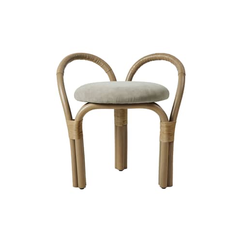 Tabouret rembourré Bistra - Gubi - Olive / Velours gris-vert (Fustagno 003) - Mousse, Rotin, Velours