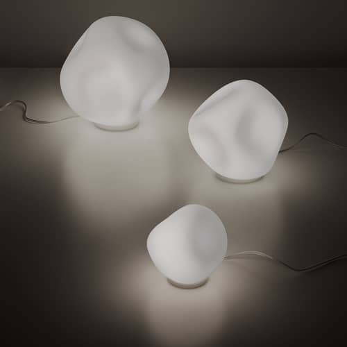 Tischleuchte Hoba Midi glas weiß / Ø 19 cm - Foscarini - Ø 19 cm - mundgeblasenes Glas