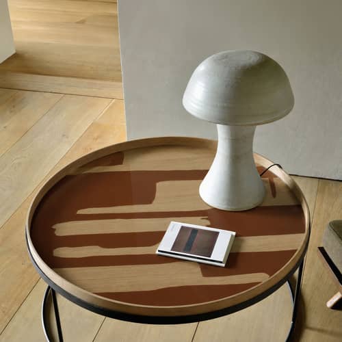 Accessoire / Plateau Second Nature Ø 92 cm - Pour tables basses Ø 93 cm - Ethnicraft - Second Nature / Auburn & chêne - Placage de chêne, Verre sérigraphié