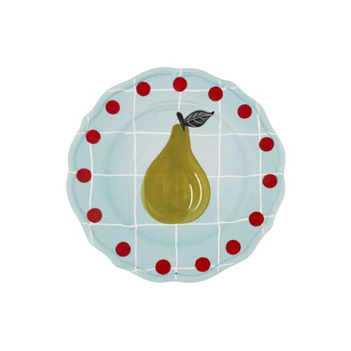 Assiette à dessert Quadri céramique bleu / Ø 22,5 cm / Peint à la main - Bitossi Home - Bleu / Motif poire - Porcelaine