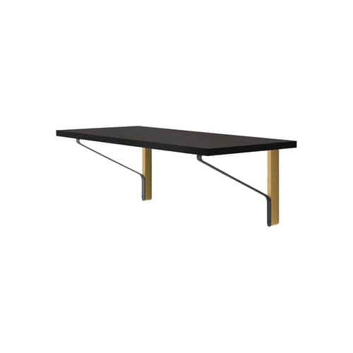 Console murale / Bureau - L 100 x P 45 cm - ARTEK - Linoleum noir / Chêne naturel - Acier, Chêne massif peint, Linoléum