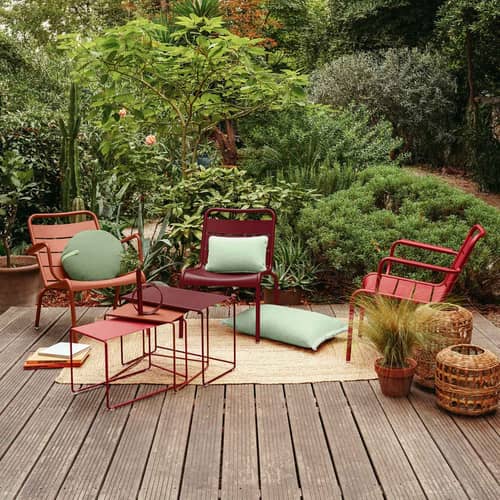 Fauteuil lounge Luxembourg métal beige / Dossier droit - Fermob - Beige latte - Aluminium