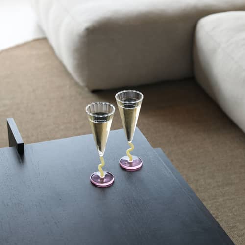 Flûte da champagne Curve vetro multicolore / Set di 2 - 18 cl - & klevering - Curve / Giallo e Rosa - Vetro