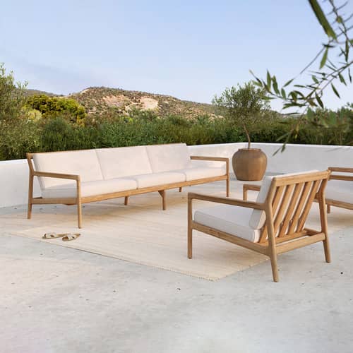 Gartensofa 3-Sitzer Jack Outdoor textil holz weiß / L 265 cm - Teakholz - Ethnicraft - Naturweiß - Massives Teakholz, Polypropylen-Stoff, Schaumstoff