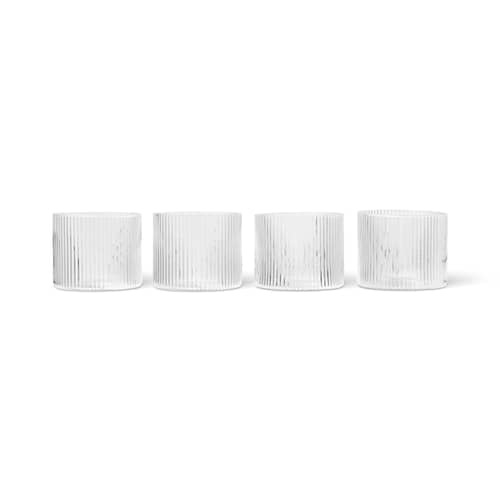 Glas Ripple Low glas transparent / 4er Set - Ø 7,6 x H 6,1 cm (20 cl) - Ferm Living - Transparent - mundgeblasenes Glas