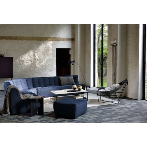 Sofa N701 textil blau / L 140 cm - Stoff - Ethnicraft - Blau - Gewebe, Holz, Schaumstoff