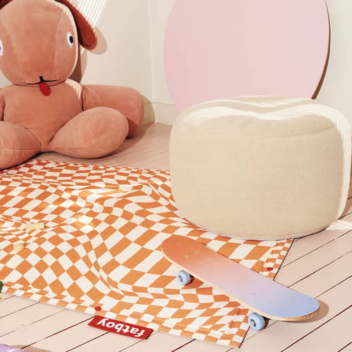 Pouf Point Large Sherpa tissu blanc beige / Ø 70 cm - Tissu Sherpa (fausse fourrure) - Fatboy - Ecru (tissu peluche Sherpa) - Tissu peluche Sherpa