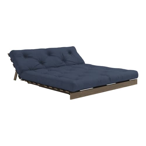 Schlafcouch Roots holz blau / B 160 cm - 3 Positionen / Struktur Braun - KARUP DESIGN - Marineblau 737 / Holz Braun - FSC-zertifizierte, lackierte Massivkiefer, Gewebe, Recycelte Mischfasern, Schaumstoff