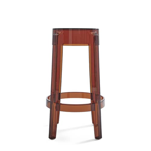 Charles Ghost Stackable bar stool plastic material orange brown / H 65 cm - Polycarbonate - Kartell - Amber - Polycarbonate