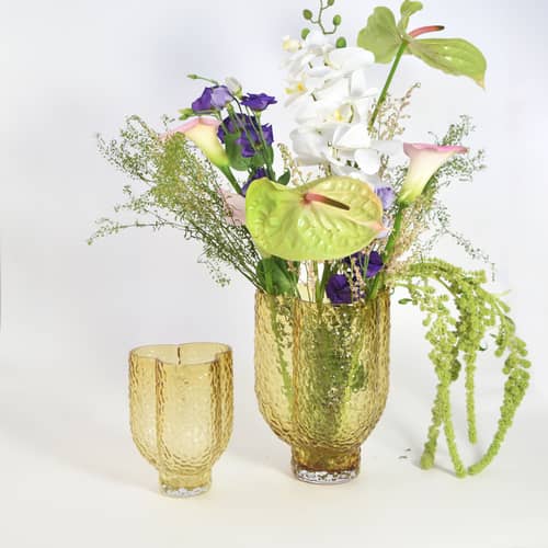 Vase Arura Trio verre orange / 18,5 x 16,2 x H 25 cm - Verre texturé - AYTM - Ambre - Verre soufflé bouche