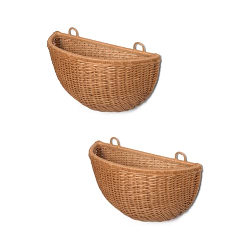 Wandablage Braided faser holz natur / 2er-Set - Rattan / L 45 x H 29 cm - Ferm Living - Rattan Natur - Geflochtenes Rattan
