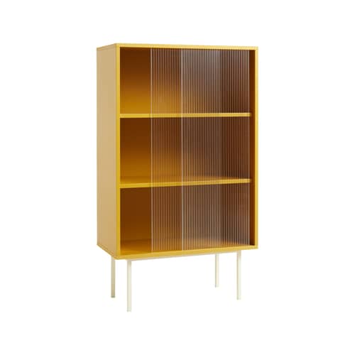 Colour Cabinet Tall Cabinet wood yellow / L 75 x H 130 cm - Ribbed glass doors - Hay - Yellow - Engineered wood fibre board, Grooved glass