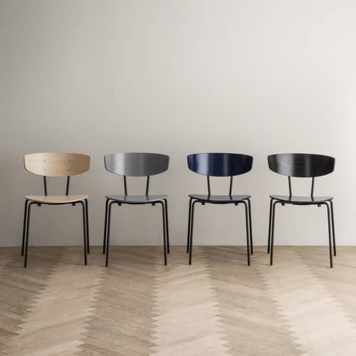 Chaise empilable Herman bois noir - Ferm Living - Noir - Acier laqué époxy, Contreplaqué de chêne laqué