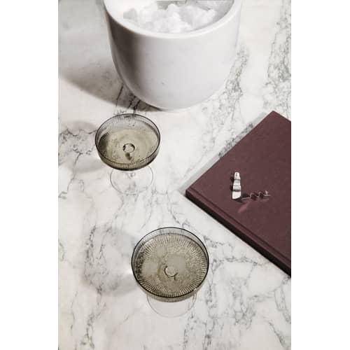 Ripple Champagne cup glass grey transparent / Set of 2 - Hand-blown glass - Ferm Living - Smoked grey - Mouth blown glass