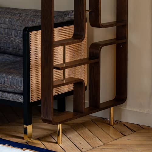 Cloison Claustra bois marron / L 90 x H 240 cm - RED Edition - Noyer - Chêne massif teinté noyer, Laiton