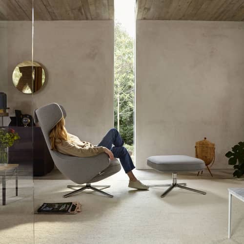Fauteuil rembourré Grand Repos   / Pivotant & inclinable - Vitra - Beige-gris (tissu Dumet) / Alu poli -  Plumes, Aluminium poli, Mousse polyuréthane, Tissu