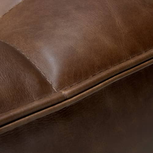 Pouf N701 cuir marron / 70 x 70 cm - Ethnicraft - Châtaigne - Bois, Cuir aniline, Mousse PU haute densité