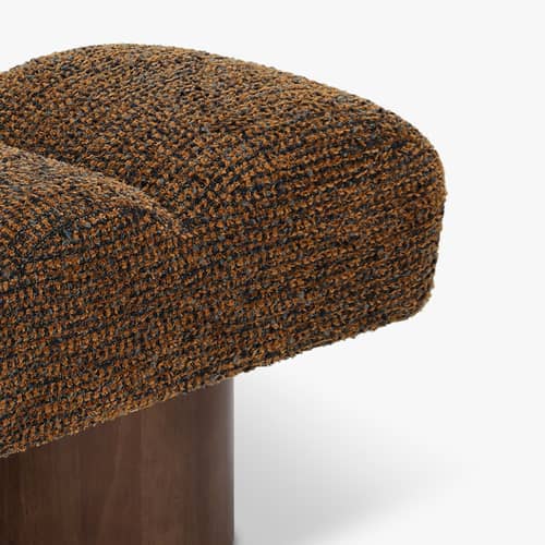 Gepolsterte Bank Nova textil braun / L 141 cm - NV GALLERY - Cognac / Nussbaum - Bois d\'hévéa teinté, High Density-Schaum, Tissu Tweed