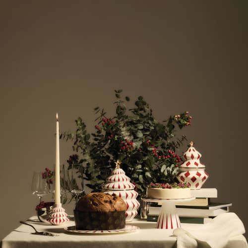Plat à gâteau Delight céramique rouge / Décoré à la main - Ø 22 cm - Alessi - Rouge - Porcelaine