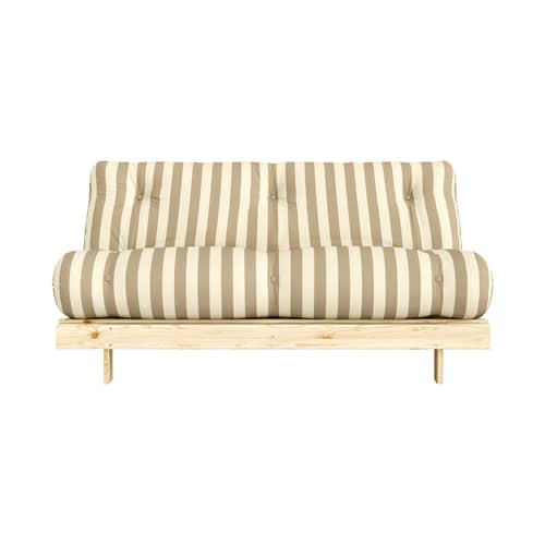 Schlafcouch Roots textil beige / L 160 cm – 3 Positionen / Struktur aus heller Kiefer - KARUP - Cremefarben gestreift / Sandfarben (421) - FSC-zertifiziertes Massivholz Kiefer, Gewebe, Schaumstoff