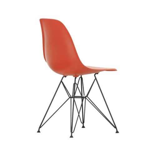 Sedia RE DSR - Eames Plastic Side Chair materiale plastico rosso / (1950) - Gambe nere / Riciclata - Vitra - Rosso papavero / Gambe nere - Acciaio laccato epossidico, Plastica riciclata post-consumo