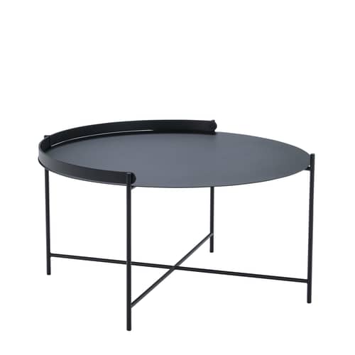 Table basse Edge / Poignée rabattable - Ø 76 x H 40 cm - Houe - Noir - Métal thermolaqué