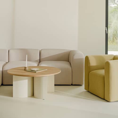 Table basse Gavo / Ø 95 x H 44 cm - NOO.MA - Frêne naturel & beige - Acier, MDF plaqué frêne certifié FSC