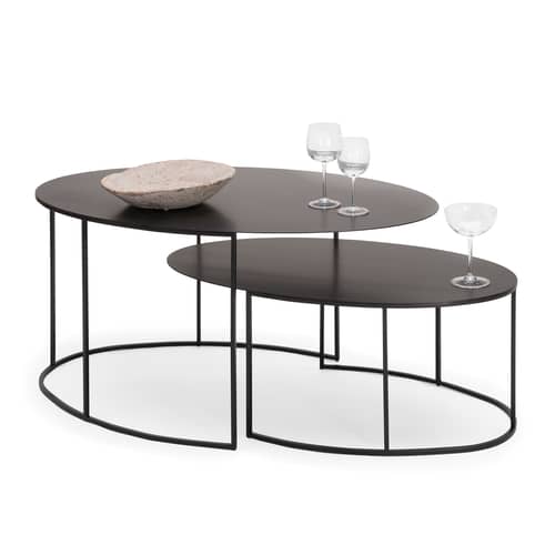 Table basse Slim Irony Ovale métal noir / 86 x 54 cm H 42 cm - Zeus - Noir cuivré - Acier