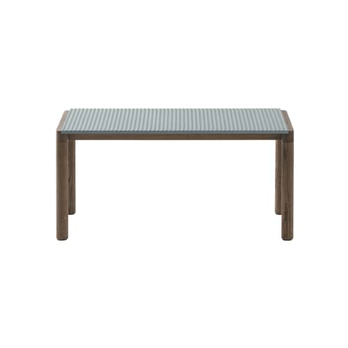 Tavolino Couple ceramica blu / 84.5 x 40 x H 40 cm - Piano in gres reversibile - Muuto - Blu pallido / Rovere scuro - Gres porcellanato, Rovere oliato tinto