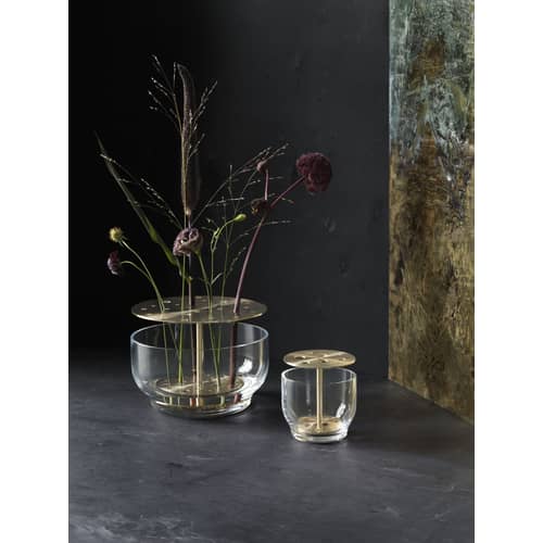 Vase Ikebana Large métal verre or transparent /By Jaime Hayon - H 15,5 cm - Fritz Hansen - Large / Laiton - Laiton, Verre soufflé bouche