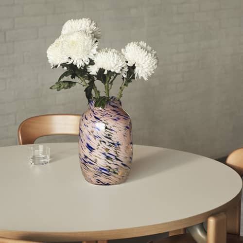 Vase Splash Round Large verre rose / Ø 18,5 x H 30 cm - Fait main - Hay - Rose pâle & bleu - Verre soufflé