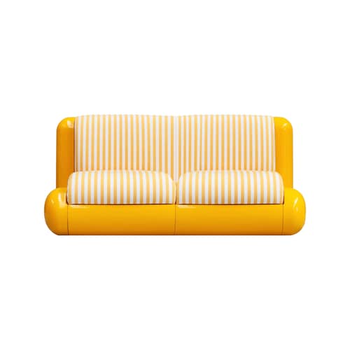 T4 OUTDOOR 2-seater outdoor sofa composite material yellow / L 162 cm - Fibreglass / For outdoor use - UMA OBJECTS - Melon yellow / Striped yellow & white - Fibreglass, Foam, Outdoor fabric