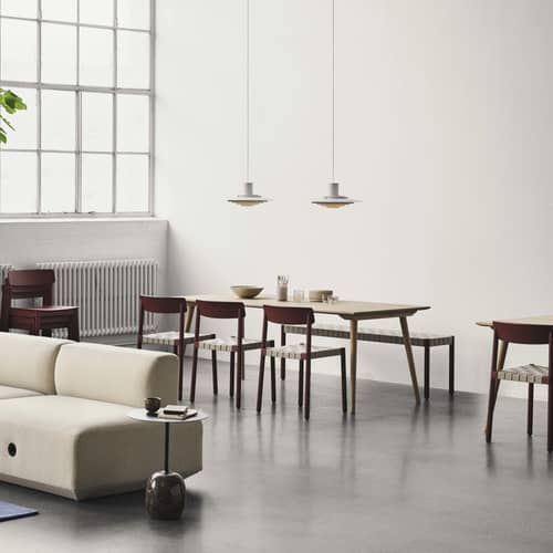Betty TK5 Bench wood brown / L 157 cm - Linen straps - &tradition - Smoked oak / Natural linen - Linen, Solid smoked oak