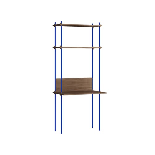 Bureau Shelving System – s.200.1.D / L 85 x H 200 x Prof. 52 / 35 cm - MOEBE - Chêne fumé / Bleu - Acier, MDF placage chêne