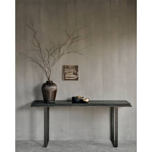 Console Stability métal bois marron noir / L 170 x H 75 cm - Sculpté main - Ethnicraft - Terre d\'Ombre - Métal, Mineral