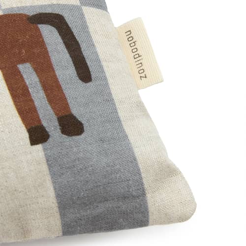 Coussin Vibes Rectangular tissu bleu / Small - 33 x 22 cm - NOBODINOZ - Cheval / Carreaux bleus - Lin français, Polyester Oeko-Tex