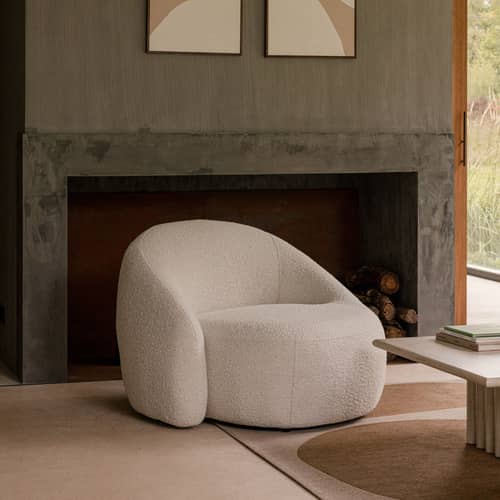Gepolsterter Sessel Neo textil weiß - NV GALLERY - Weißer Hafer (gekräuselt) - FSC-zertifiziertes Holz, High Density-Schaum, Schlingenpol