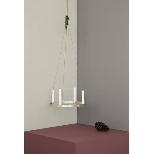 Kerzenleuchter Circle Large metall gold / zum Hinstellen oder Aufhängen - Messing - Ferm Living - Goldfarben - Leder, Messing