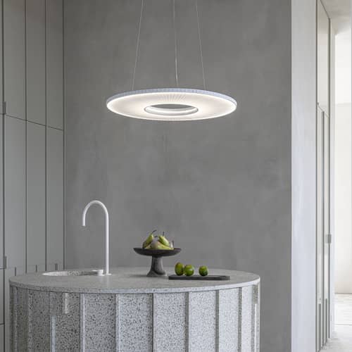 Pendelleuchte Iris Horizontal textil weiß / LED - Ø 60 cm - Dix Heures Dix - Ø 60 cm / Weißer Stoff - Aluminium, Plissiertes Acrylgewebe