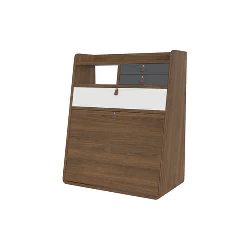 Secrétaire mural Gaston bois marron / L 60 x H 72 cm - Hartô - Gris ardoise & gris clair / Chêne teinté - Cuir, MDF plaqué chêne