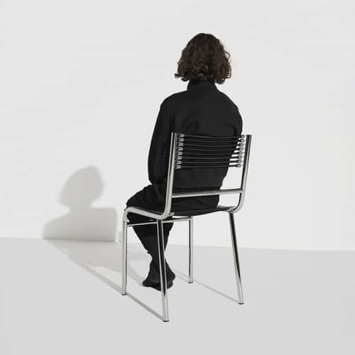 Sedia Sandows N°212 tessuto nero / Ripubblicato nel 1927 - Petite Friture - Nero - Acciaio cromato, Corde Elastiche