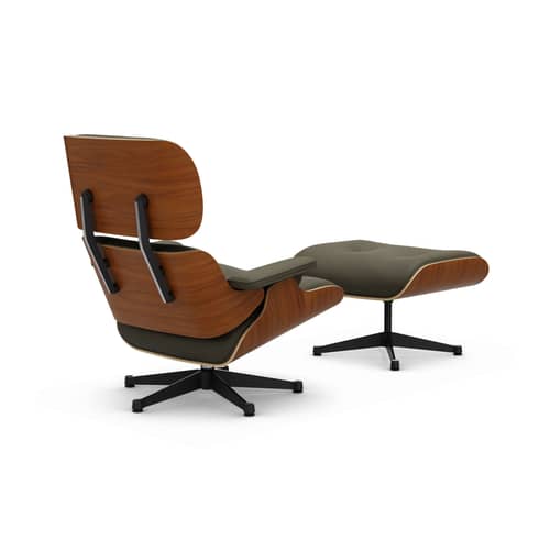 Set Sessel & Fußstütze Lounge Chair & Ottoman leder grün / Eames (1956) - Vitra - Naturnussbaum / Kakigrün (Leder) - Gebogenes Sperrholz, Leder, Nussbaumfurnier, Polyurethan-Schaum