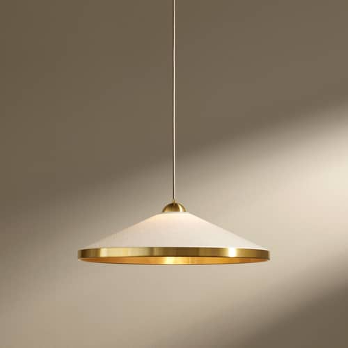 Sospensione Songe tessuto bianco / Ø 60 cm - Maison Sarah Lavoine - Ecru / ottone - Cotone stropicciato, Ottone spazzolato