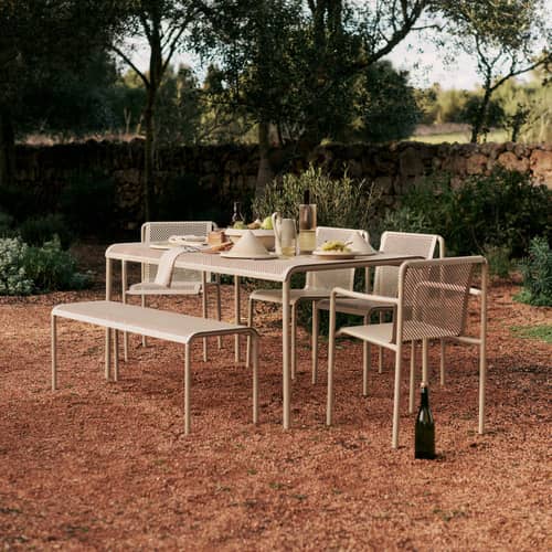 Table rectangulaire Dapple métal beige / 160 x 90 cm - Ferm Living - Beige Cachemire - Acier galvanisé thermolaqué