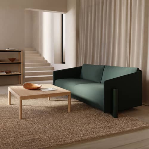 Divano destro Timber tessuto beige / 3 posti - L 200 cm - KANN DESIGN - Crema - Faggio finitura noce, Schiuma HR, Tessuto Kvadrat