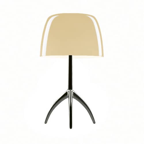 Tischleuchte Lumière Piccola metall glas weiß / mit Dimmer - H 35 cm - Foscarini - Warmweiß / Fuß chromschwarz - geblasenes Glas, klarlackbeschichtetes Aluminium