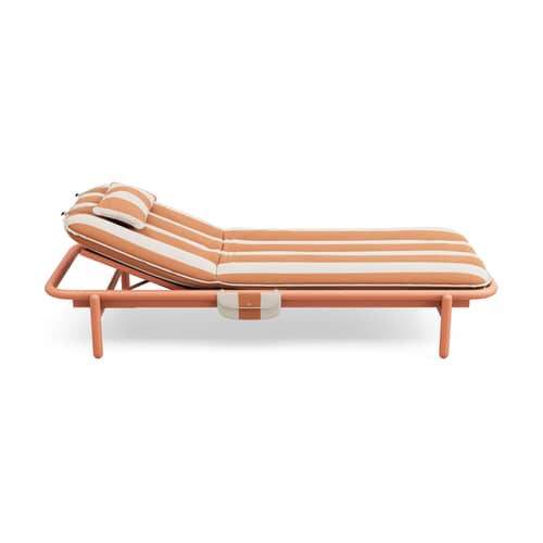 Transat inclinable Sunbun / Matelas inclus - Fatboy - Structure terracotta / Coussin rayé orange - Aluminium thermolaqué, Mousse, Tissu oléfine, Toile