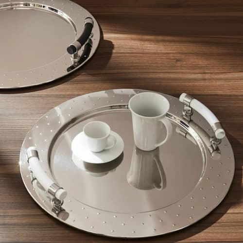 Graves Tray metal black / Ø 48 cm - Alessi - Mirror polished - Polyamide, Stainless steel