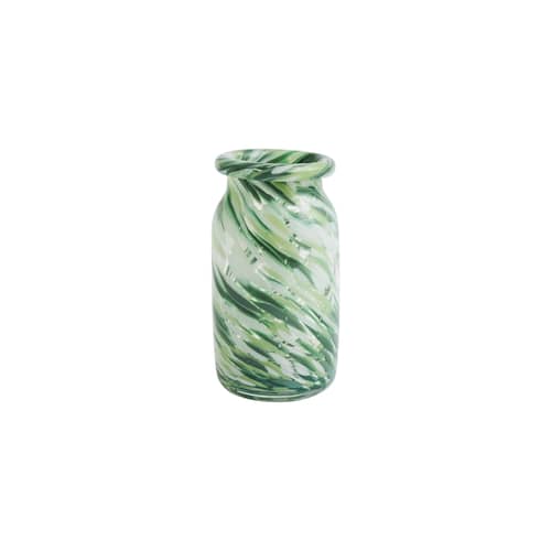 Vase Splash Roll Neck Small verre vert / Ø 11,3 x H 20,5 cm - Fait main - Hay - Tourbillon vert - Verre soufflé